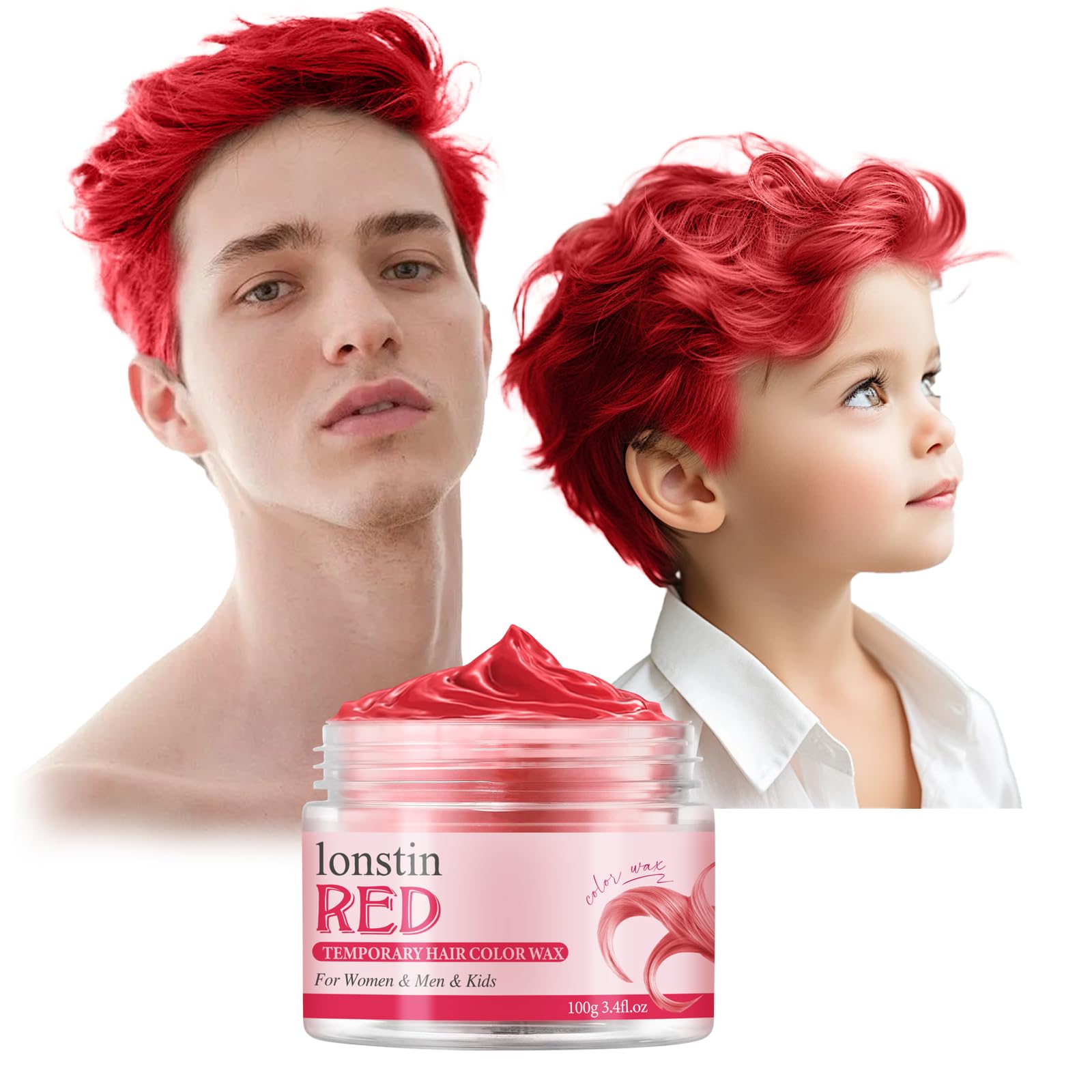 Colores temporales para el cabello lavables, cera para el cabello cera gel hidratante para el cabello natural fiesta para hombres y mujeres papel Navidad de Halloween (Rojo, Rojo)