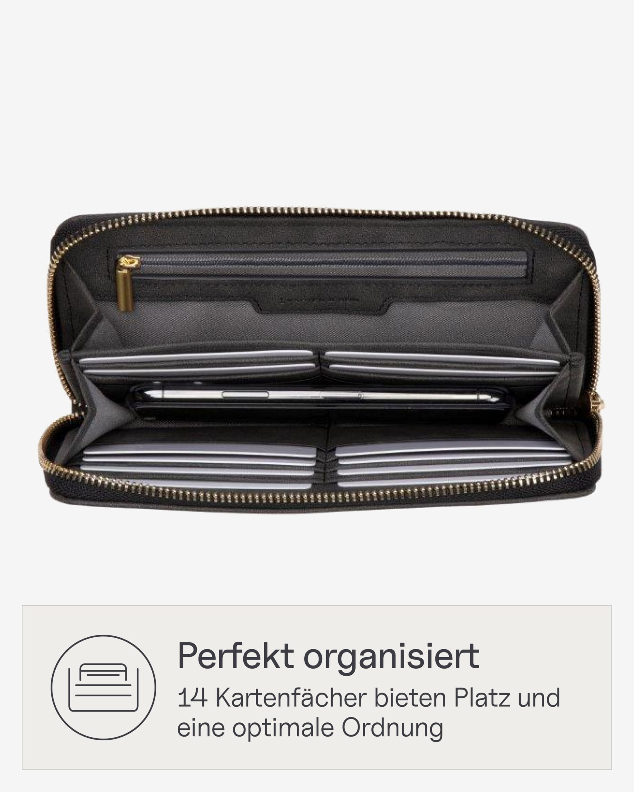 Kapten & Son Geldbörse Damen | Louvre Wallet Black | Damen Portemonnaie groß | Portemonnaie Schwarz | Brieftasche mit Kleingeldfach & 14 Kartenfächer | 10 x 21 x 2,5cm