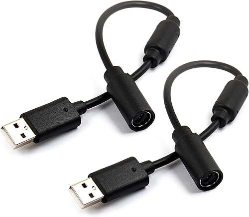 2pcs USB Breakaway Cord for Xbox 360 & Slim Wired Controller, Dongle Adapter Extension Cable Replacement (2pcs (Black))