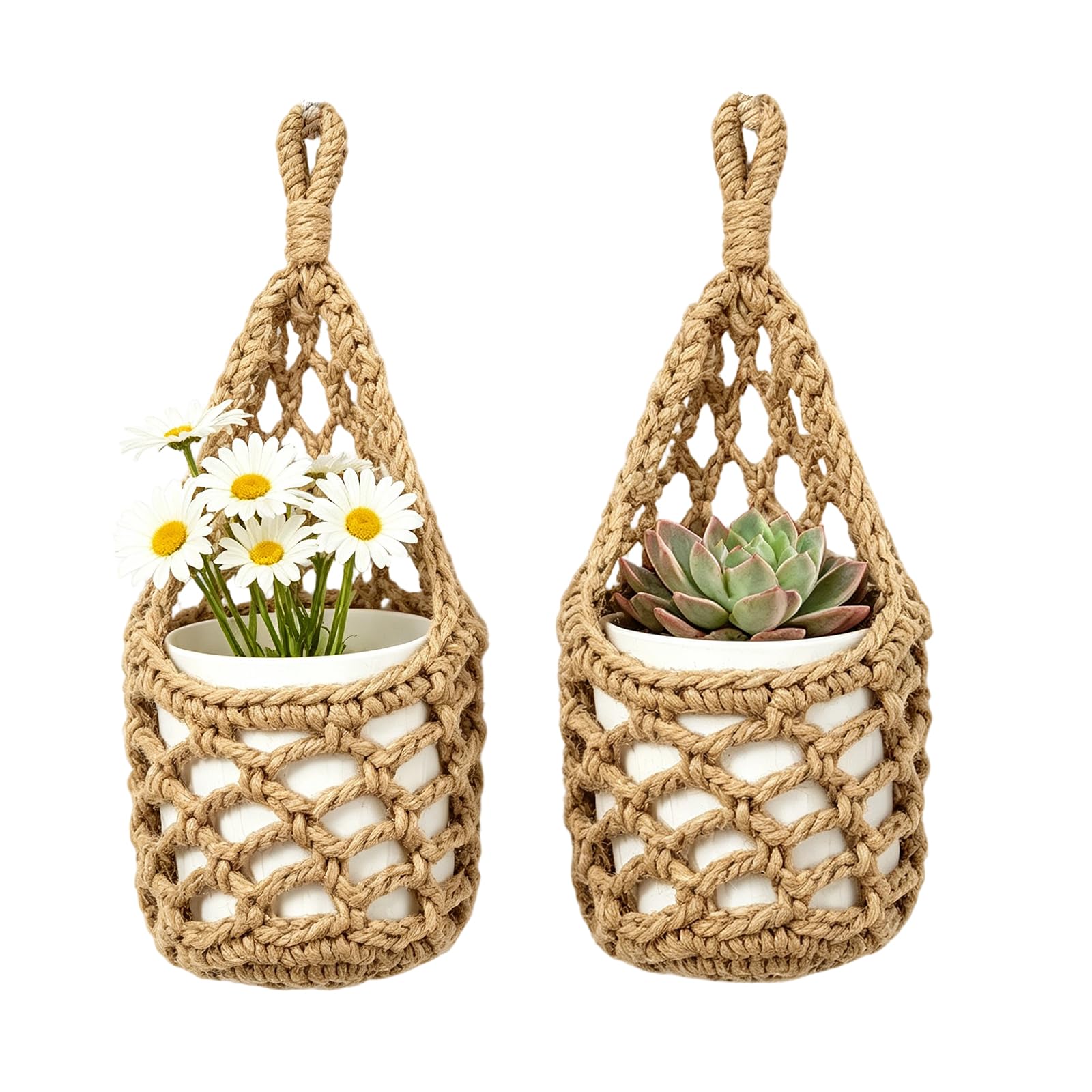 2Pcs Wall Plant Hanger, Handcrafted Cotton Rope Indoor Hanging Basket