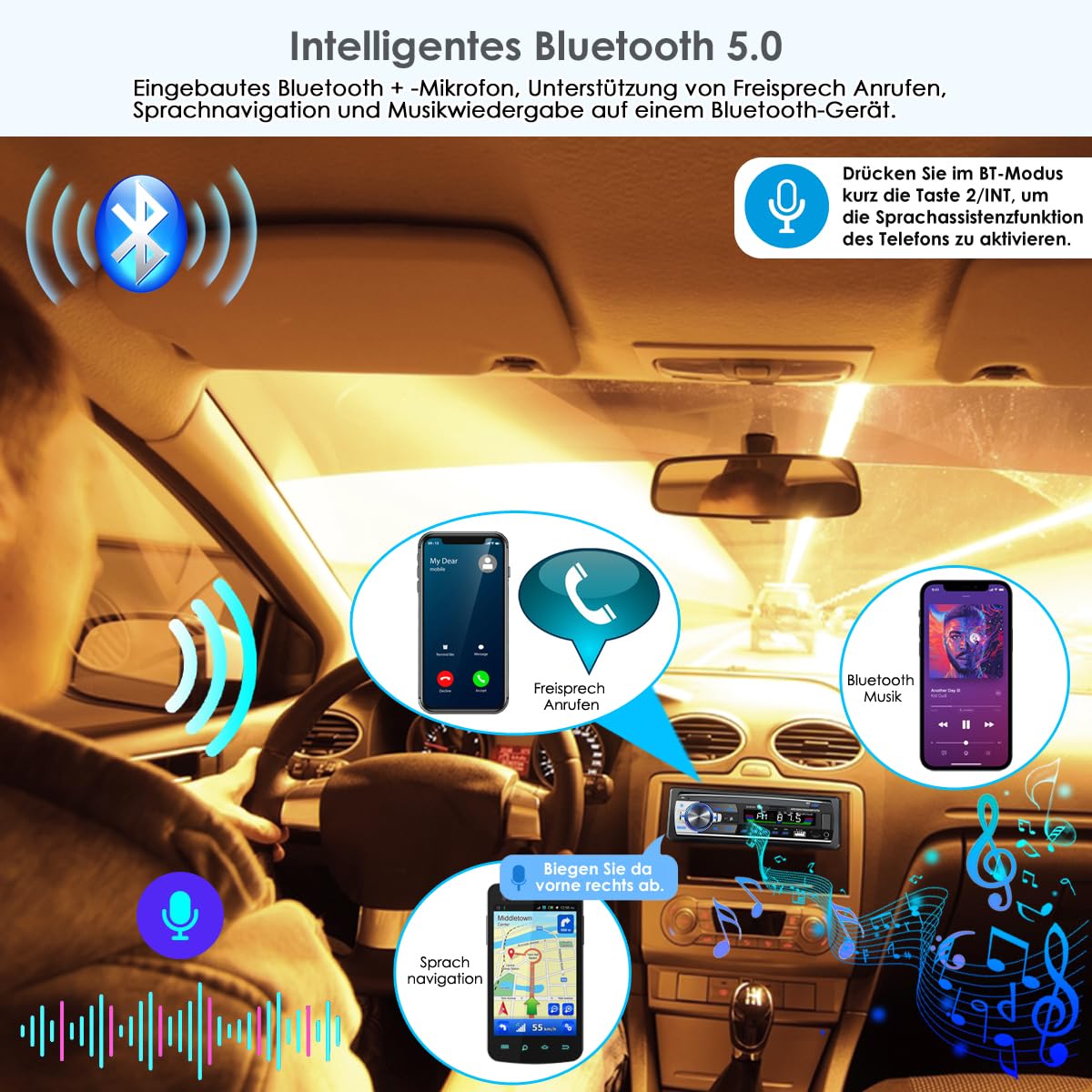 Bluetooth Autoradio mit Freisprecheinrichtung, Autoradio mit Bluetooth USB/TF/MP3-Player/Radio mit AUX-Anschluss für Auto, FM-Radio mit Fernbedienung, 1 DIN RDS, Schnellladefunktion