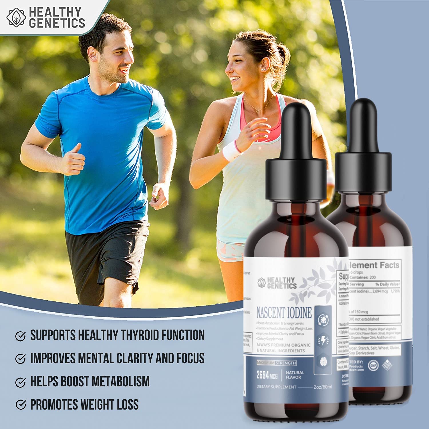 Organic Nascent Iodine Drops 2694mcg Liquid Iodine Supplement Potent