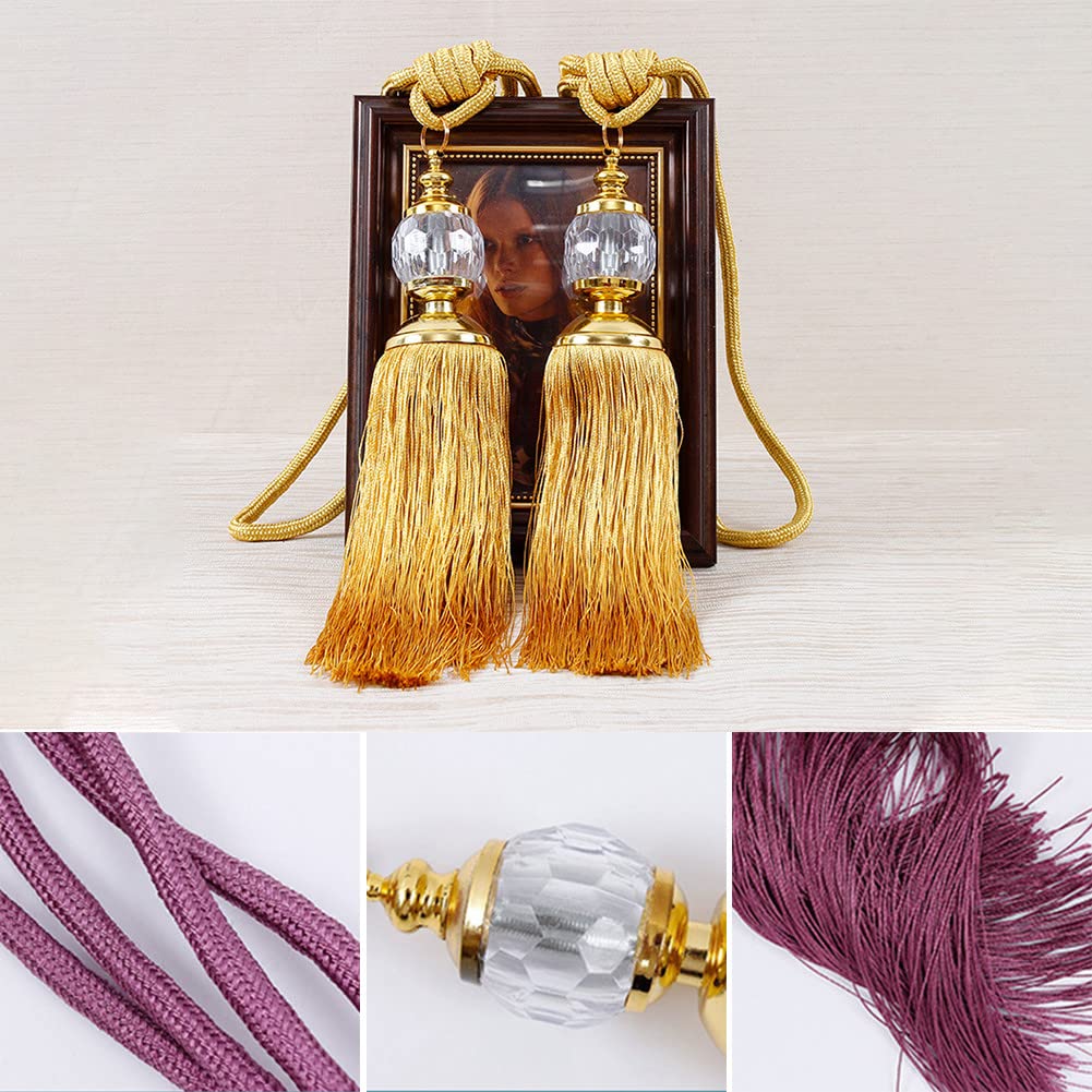 Vorhänge tragen. 2PCS Luxus Vorhang Holdbacks Seil Krawatte Rücken Quaste Raffhalter Perlen Ball Decor Paar(Burgundy)
