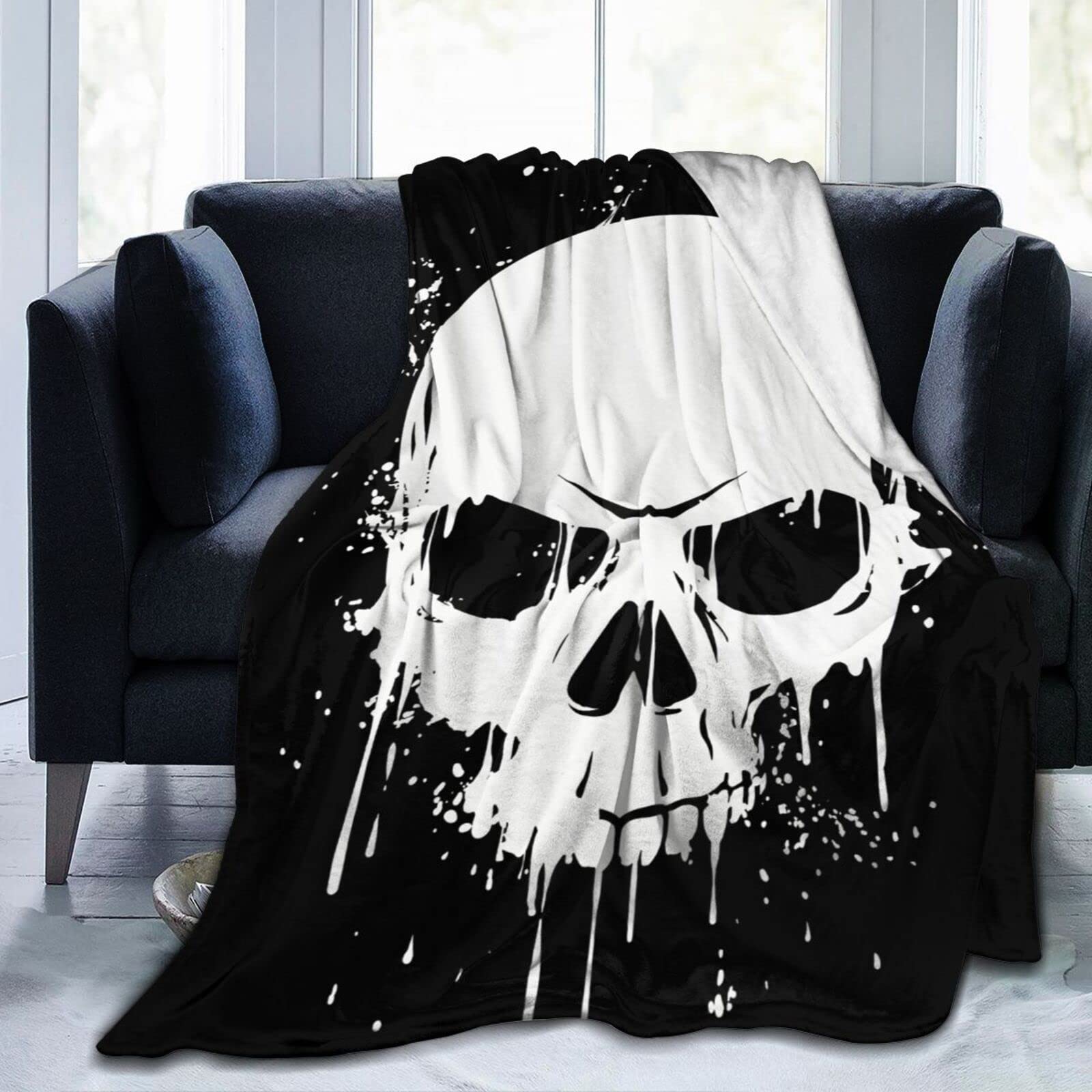 Lsjuee Skull Throw Blanket Scary Halloween Design Blankets Lightweight Soft Cozy Flannel Blanket for Sofa Couch Bed Office 80"X60"