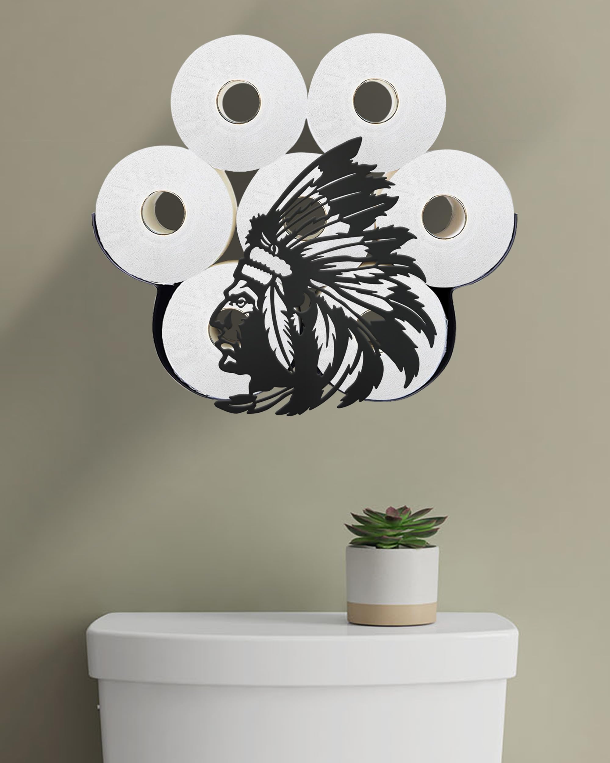 Wigag Indian Chief Head Toilet Paper Holder for Extra 8 Rolls, Native American Decorative Toilet Paper Storage Wall Mounted, Farmhouse Bathroom Animal Decor Accessories Storage Cabinet โ image 1