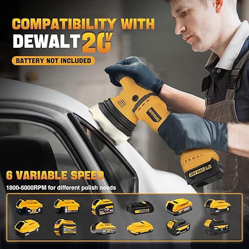 Miniatura 2 de Kit de pulidor inalámbrico para batería Dewalt de 20 V (sin batería), pulidor orbital de coche de 6 pulgadas, velocidad variable de 1800 a 5500 RPM,