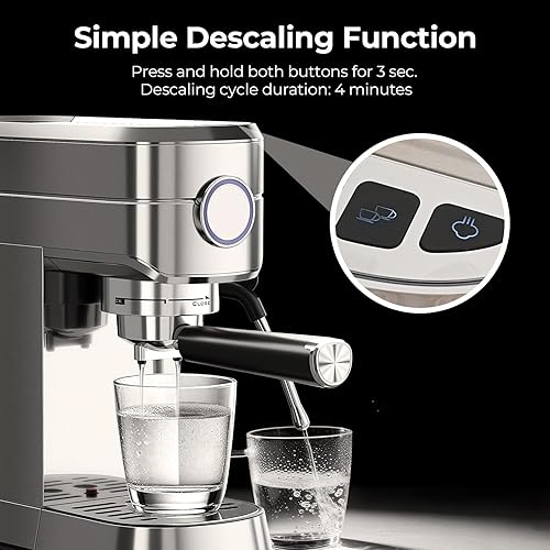 Miniatura 8 de Máquina de café expreso de 20 bares, cafetera compacta con espumador de leche para café con leche y capuchino, limpieza automáticatanque extraíble