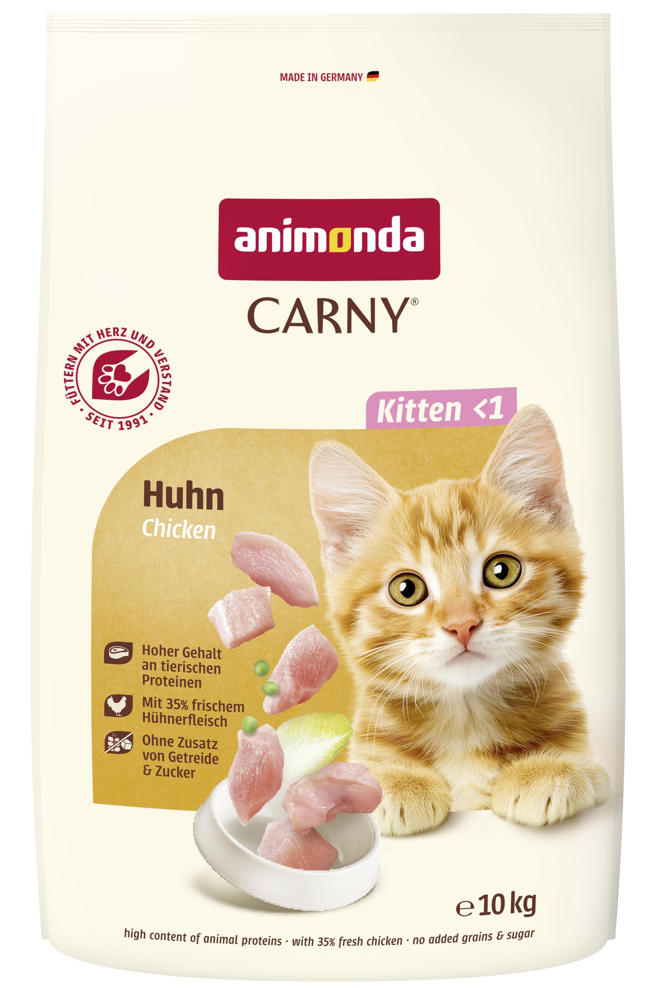 animonda Carny Nourriture pour Chat Kitten - Croquettes Chat sans Sucre et sans céréales - avec Poulet 1 x 10 kg