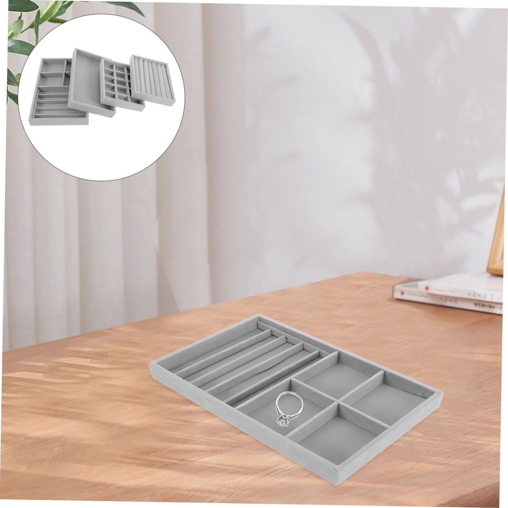 BESPORTBLE Bandeja Organizadora para Joyas de 4 Piezas Material de Terciopelo Diseño de 15 Compartimentos para Anillos y Pendientes Adecuado para Tienda de Joyería o Uso en Casa