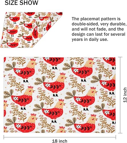 Miniatura 4 de Juego de 4 manteles individuales florales de gallinas de granja, lavables, impermeables, para decoración de mesa de comedor, 18 x 12 pulgadas