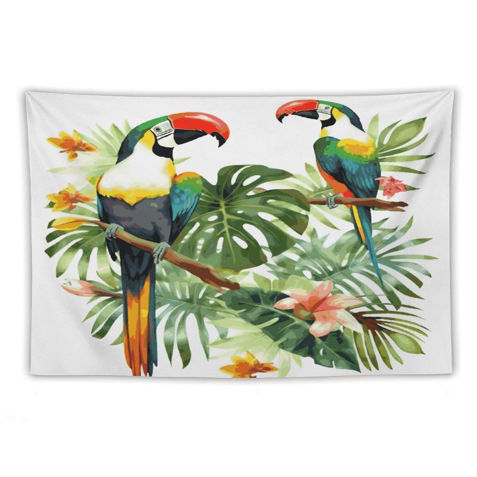 LDGSUPH Toucans Parrot Palm Tree Leaves Tapestry Wall Hanging Decor Anti-fading Aesthetic Wall Tapestries Fashion Wall Blanket Decor Modern Wall Art Tapestry for Bedroom Home Decor 60"x90"