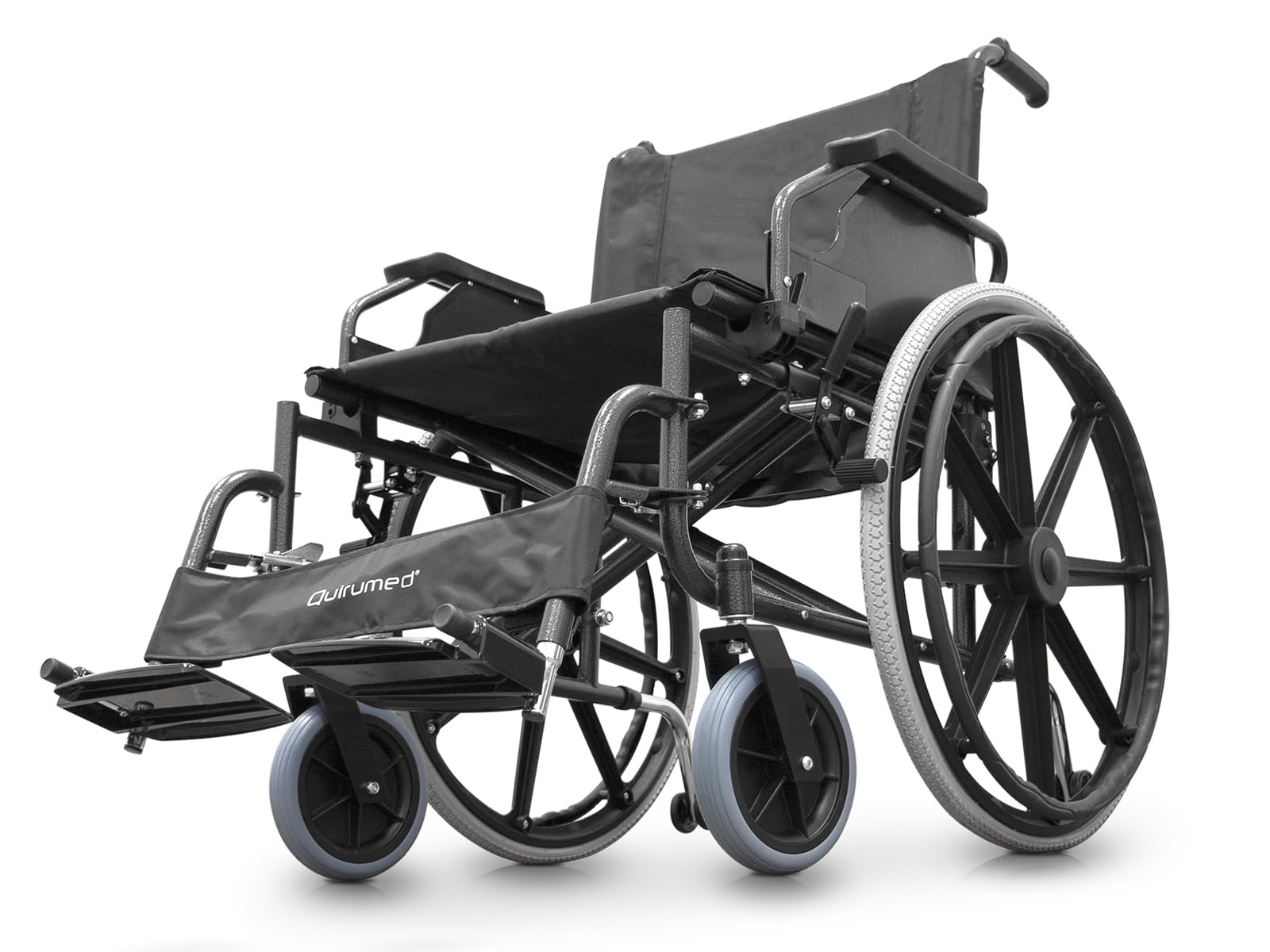 QUIRUMED Silla de ruedas, ANCHO ESPECIAL 56 CM UTILES, plegable, Acero, Acolchado extraíble, asiento amplio, Fácil plegado, Reposabrazos extraíbles, Para mayores, Para minusválidos