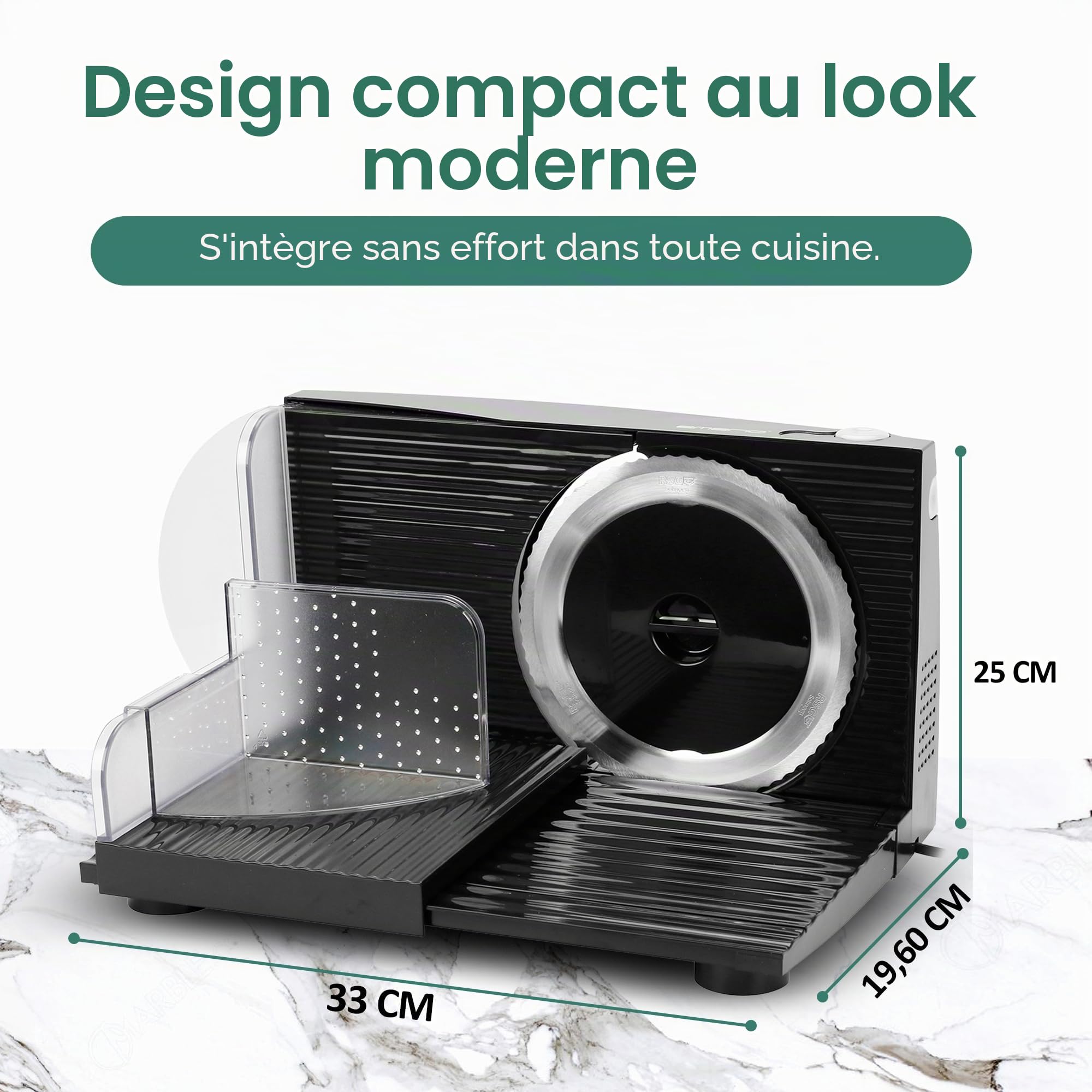 Emerio Trancheuse « Made in UE », lame en acier inoxydable fabriquée en Allemagne, réglable de 0 à 17 mm, sans BPA, pliable pour économiser de l'espace, avec interrupteur de sécurité, Eco 100 W,