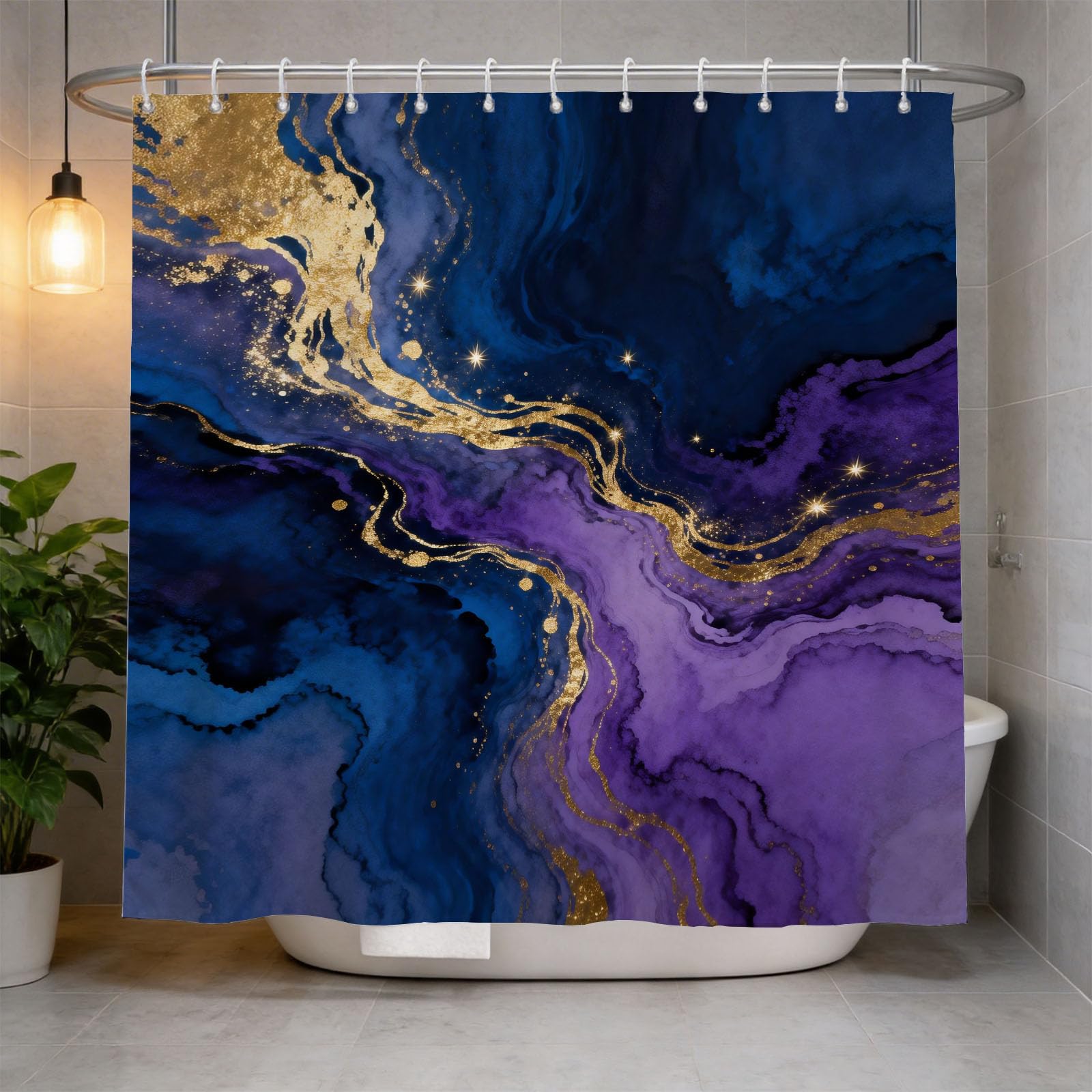 Hongduo 3D Gilded Texture Shower Curtain for Stalls Bathtubs Ombre Bathroom Decor Shower Curtain Set Polyester Fabric Waterproof 120x180cm/48X71 Inch with Hooks