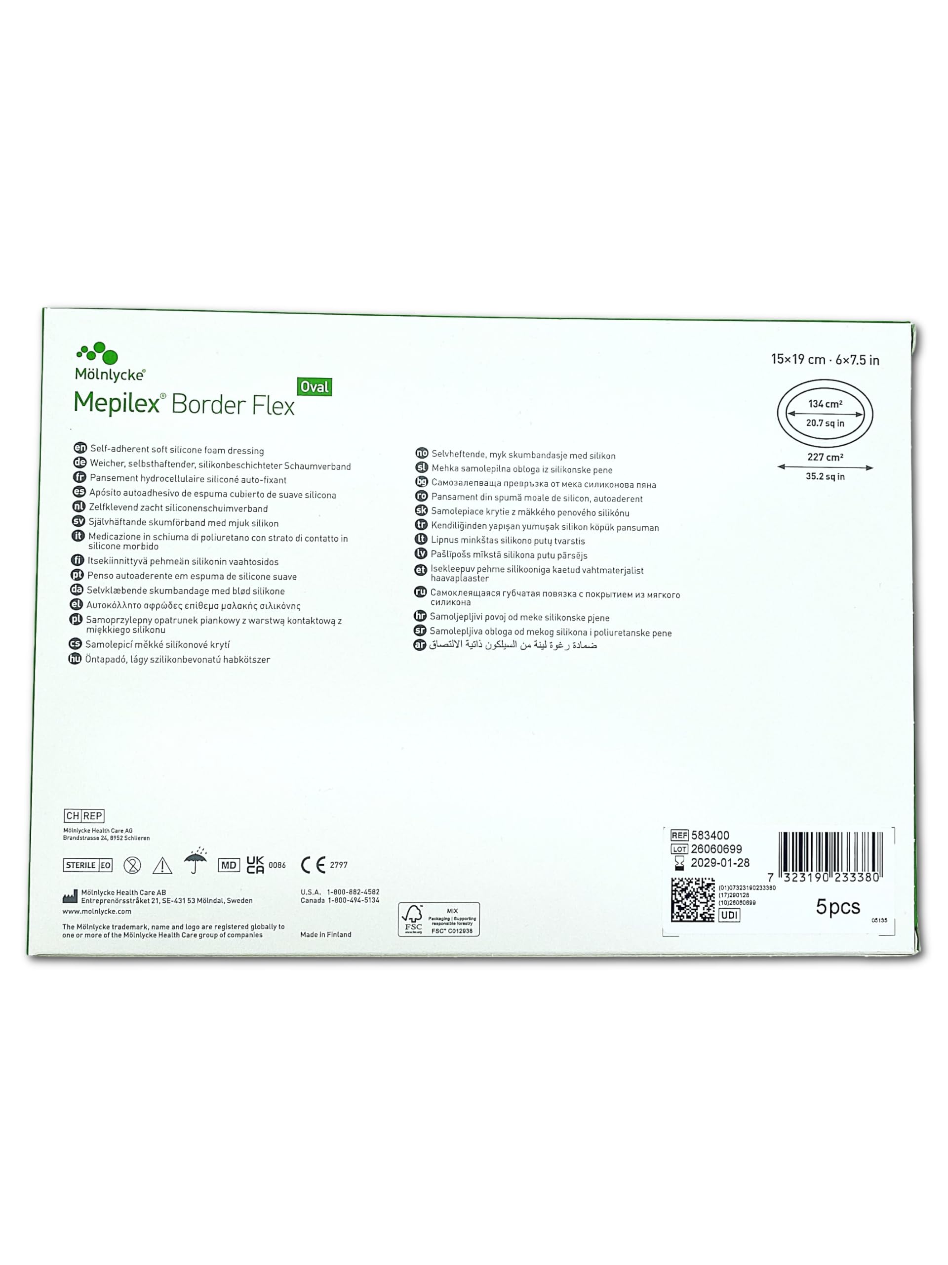 Mepilex Border Flex Oval 15x19cm, Silikonbeschichteter shaumverband, 5-pack