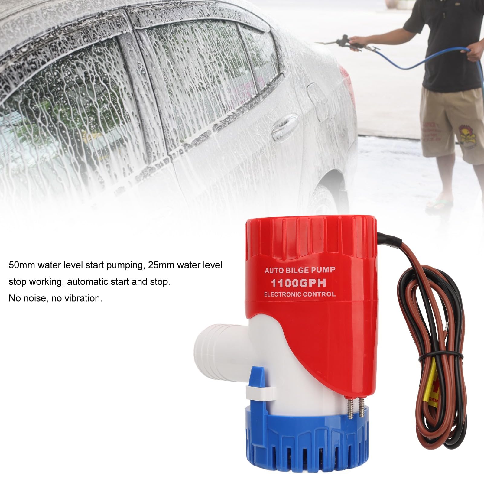 Bomba de Agua de Sentina Automática de Alto Rendimiento para Drenaje Rápido en Estanques, Piscinas, RV Marine 1100GPH (12V)