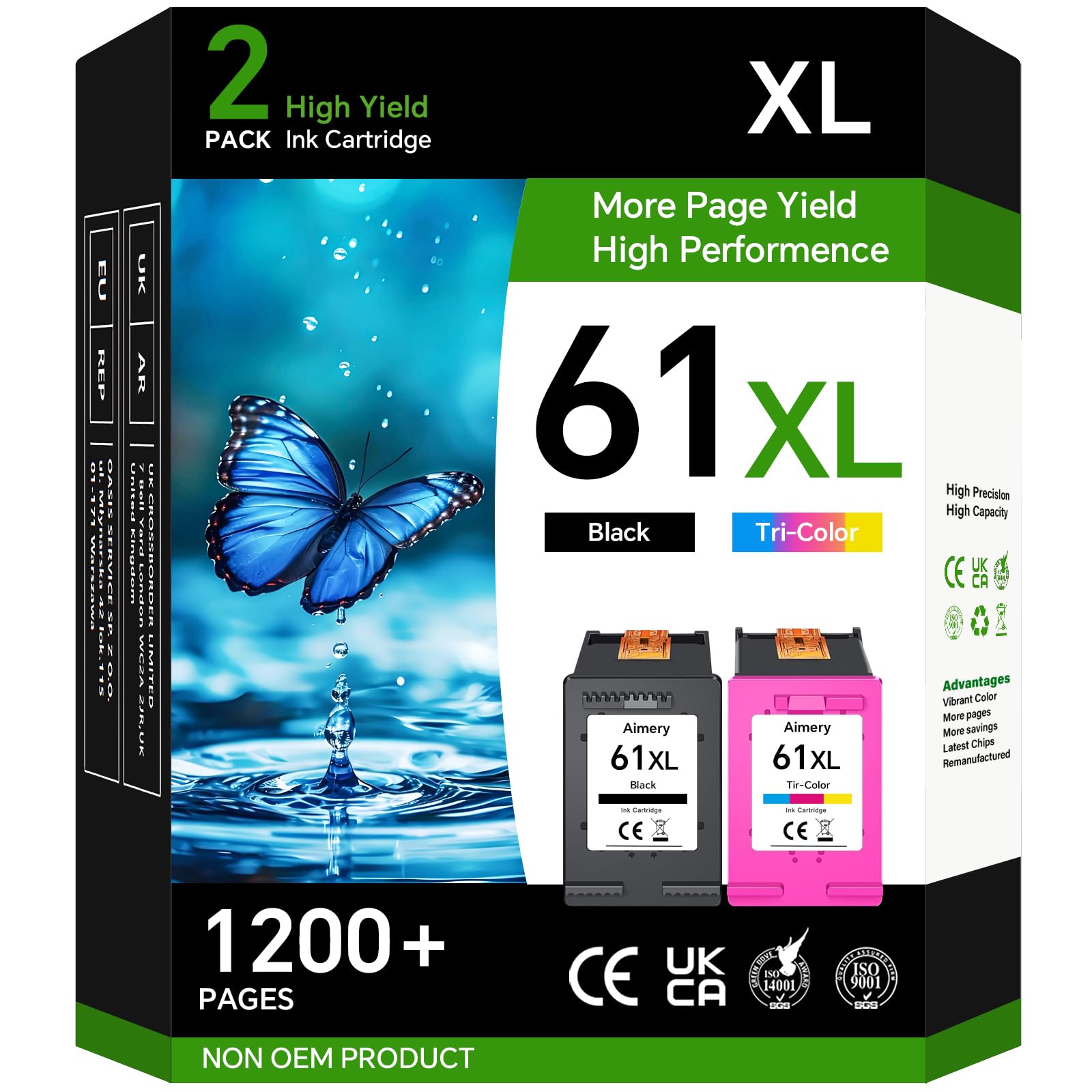 Aimery Printer Ink 61XL Use for HP 61 Ink Cartridges 61 XL Compatible for HP Envy 4500 4502 5530 Officejet 4630 4635 Deskjet 1000 1010 1512 Color Printer Black & Color 2-Pack