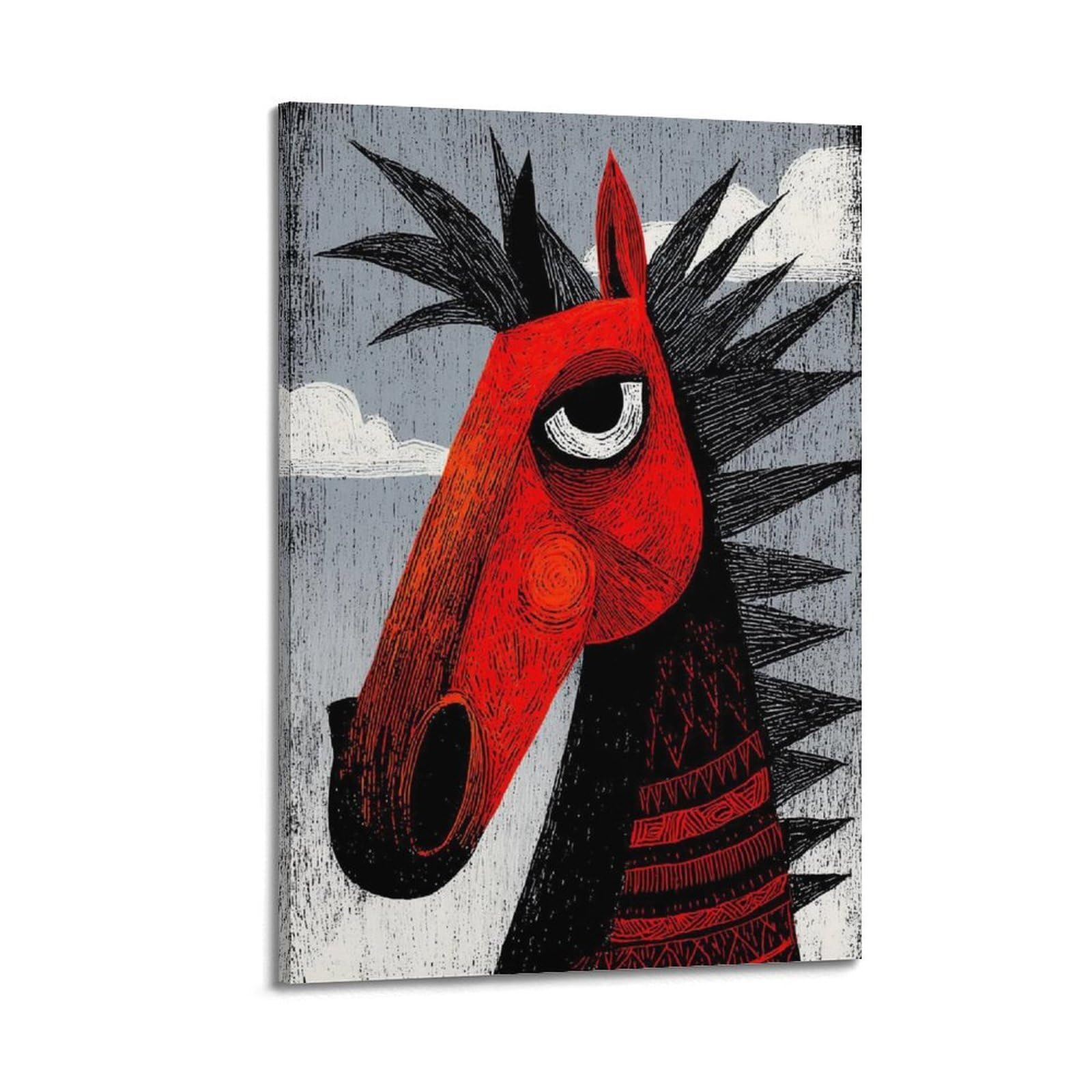 Xkuga Boys Frame-Style Animal Red Horse Poster Modern Folk Portrait Geometric Modern Decorative Canvas Prints - Ideal Wall Art For Family, Man Cave, Game Room, & Girls Bedroom 20X30inch(50X75cm)