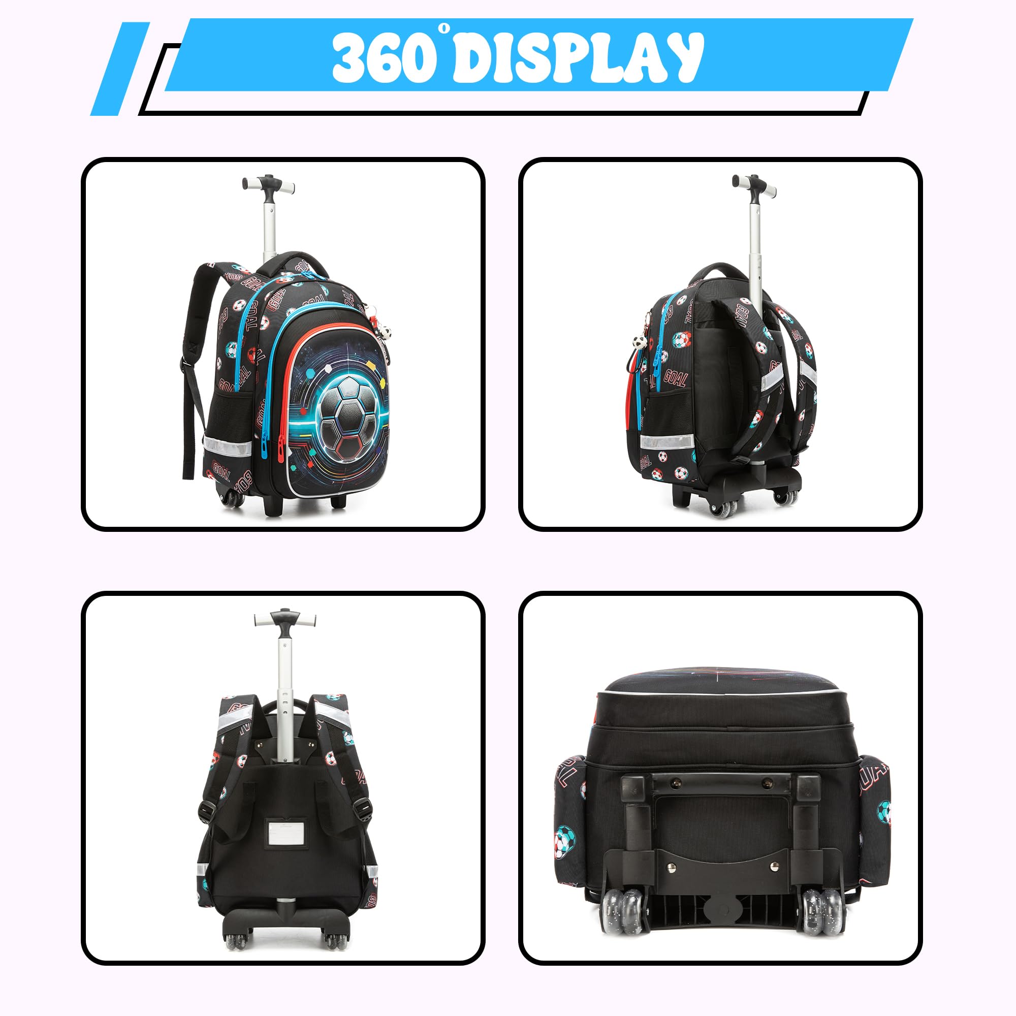 HTgroce Mochila con Ruedas Niños– Set 3 Piezas Estuche – Mochila Escolar Trolley Ergonómica para Primaria y Viaje