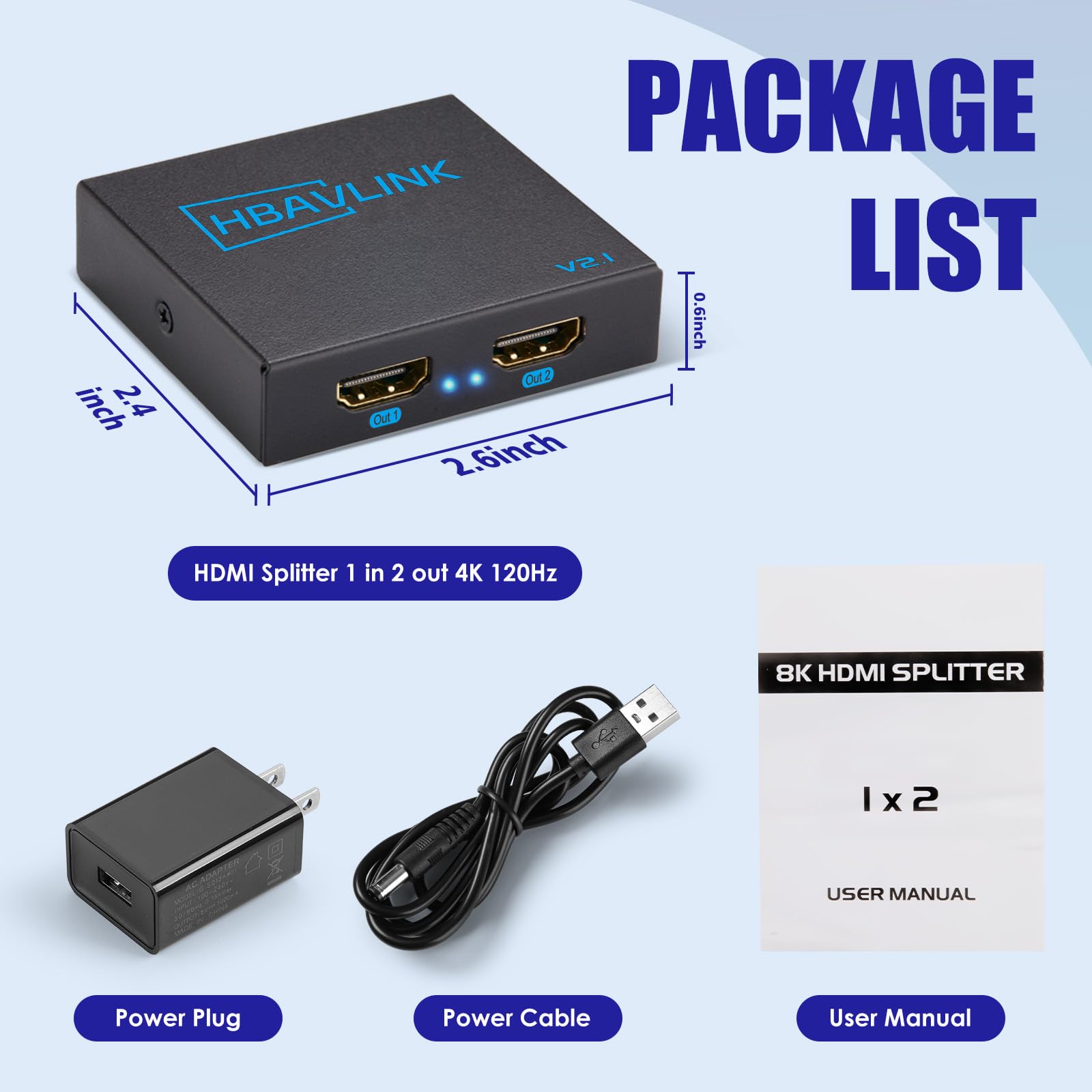 Splitter HDMI 1 ingresso 2 uscite 60Hz - HDCP 2.3, HDR, Dolby /DTS5.1/7.1 - Compatibile con Firestick 4k Max, PS3/PS5 ed Elgato HD60s/x/Pro, Apple TV 4K, Roku Stick (8K HDMI Splitter 1in 2out)