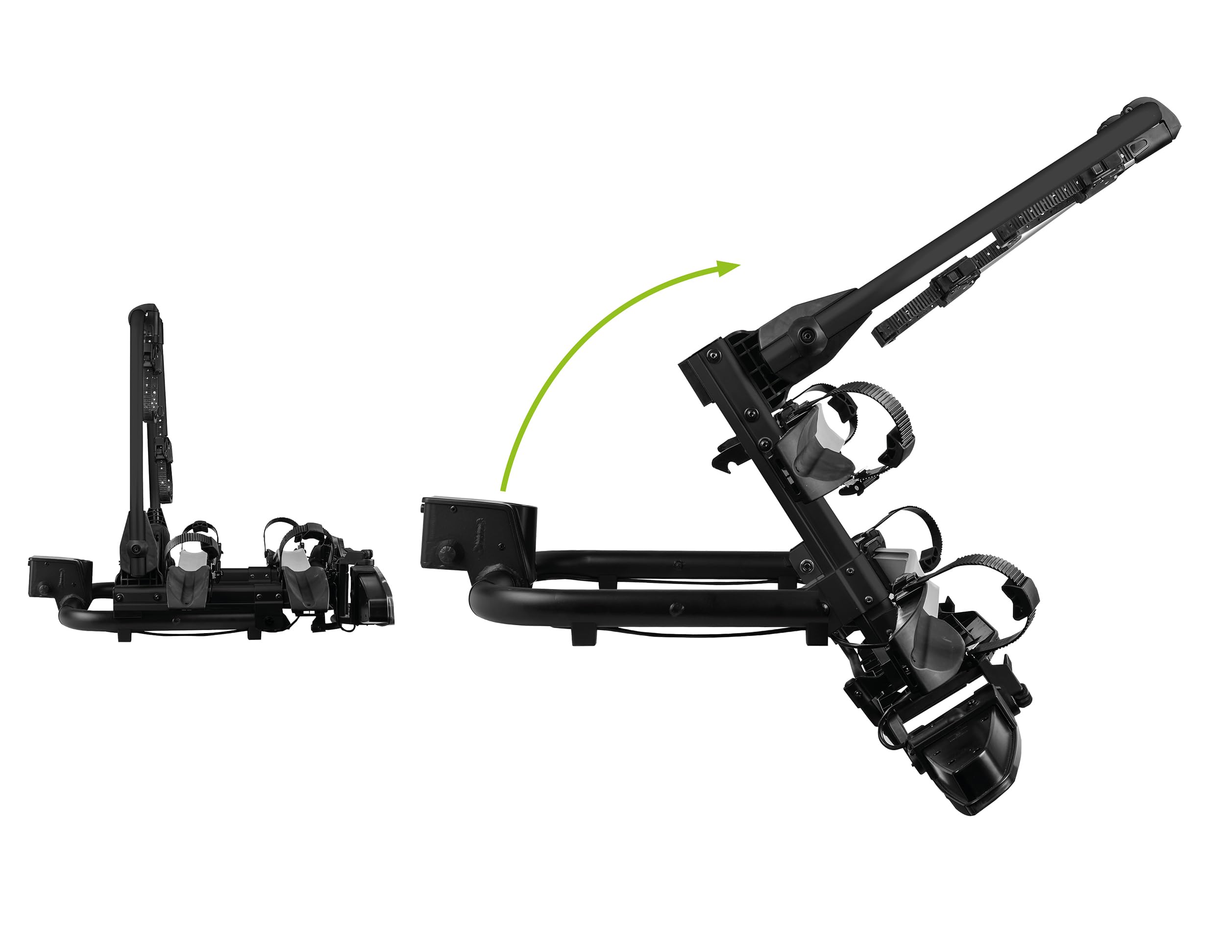 EUFAB 11650 Fahrradträger TECDC1+, Heckträger für 2 E-Bikes, 60 kg Nutzlast, abklappbar Fußpedal, LED-Rückleuchten, vormontiert, Schwarz