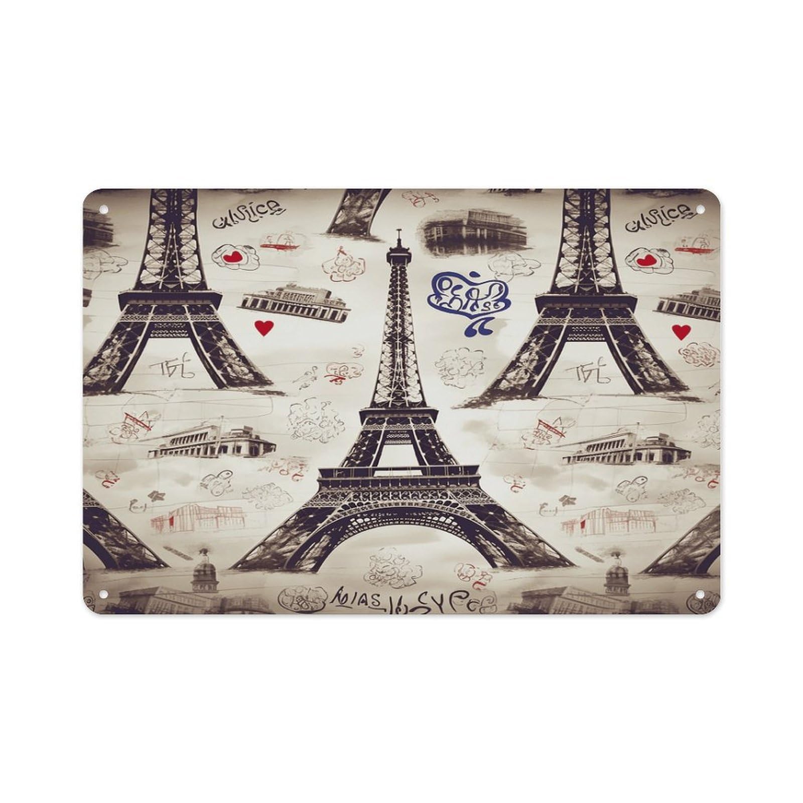 VstaDank Metal Aluminum French Paris Tour Eiffel Tower Sign Wall Decor Vintage Metal Sign Plaque Boho Wall Hanging Decor Sublimation Picture Panel Personalized Plaque Poster 8x12in