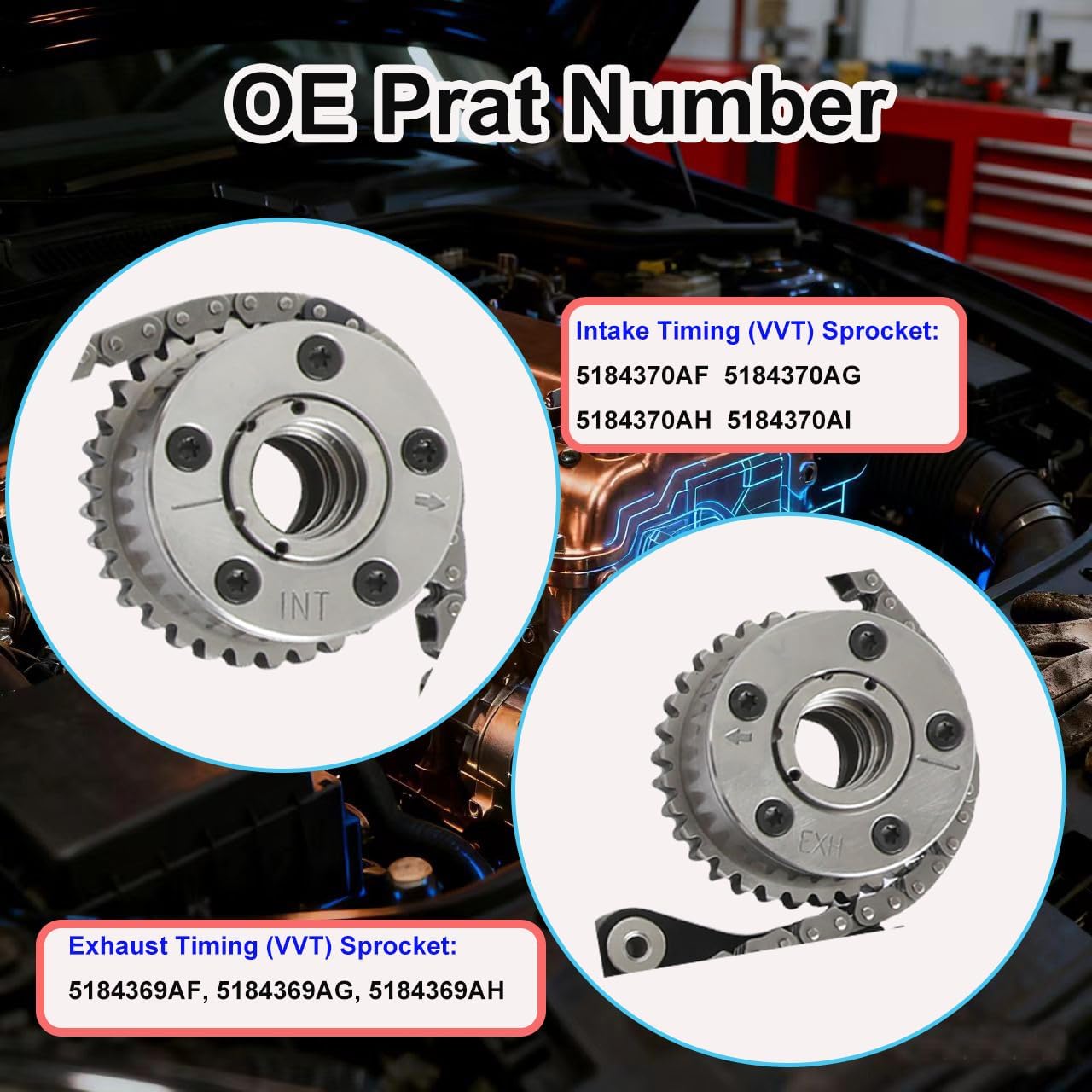 3.6 Timing Chain Kit w/ 4 VVT Sprockets Fit for Dodge Charger Durango Jeep Grand Cherokee Wrangler Chrysler 300 RAM 1500 3.6L V6 2011-2019 5184352AF 5184370AH