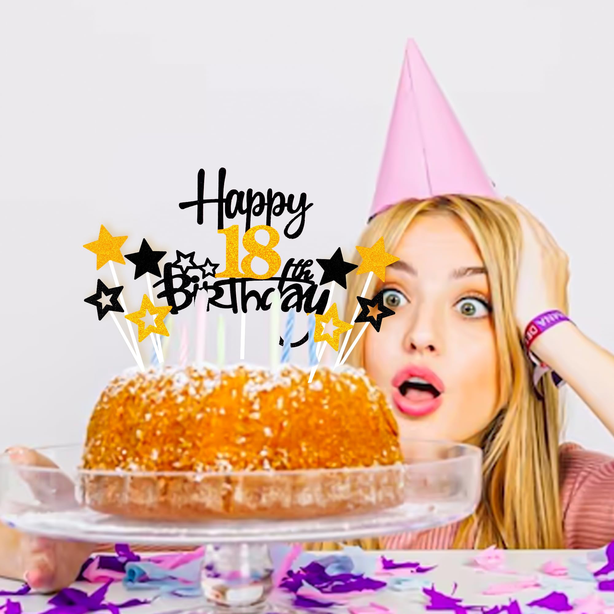Geburtstag Kuchen-Topper Schwarz Gold – Happy Birthday Mit Sternen | Tortendeko Für DIY-Kuchen