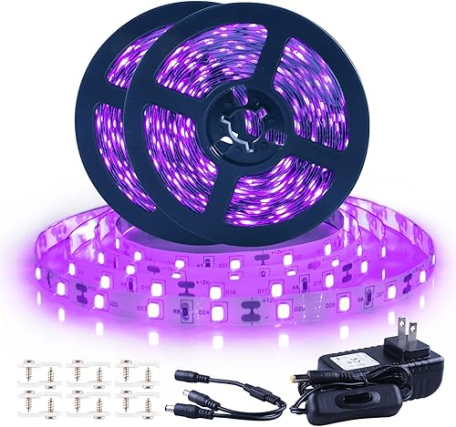 Miniatura 10 de Ontesik Kit de tira de luz LED negra de 20 pies, 360 LED, instalación de luz negra UV flexible de 12 V, dormitorio familiar, boda, Halloween, fiesta