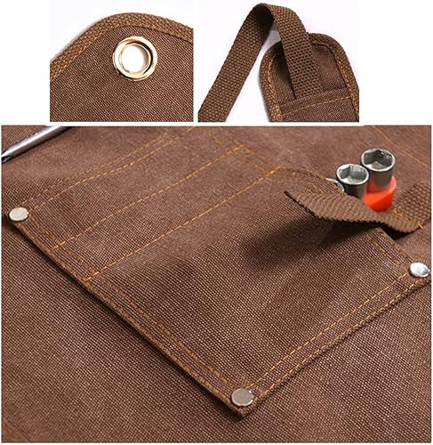 Miniatura 5 de TOPTIE Herramienta de trabajo de lona, delantal de carpintería para chef, barbacoa, herreros, jardineros, adoquín, artista peluquero