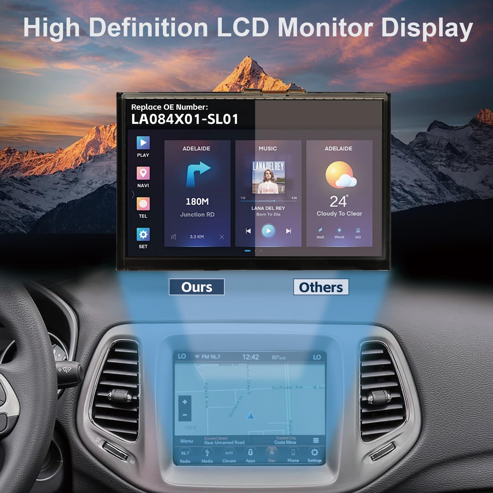 8.4" LCD Schermo Radio Navigation per Chrysler Dodge Jeep LA084X01(SL)(01) LA084X01 (SL) (02) LCD Display Touch Screen Sostituzione Schermo per auto LA084X01-SL01 LA084X01-SL02, Not per Uconnect 4