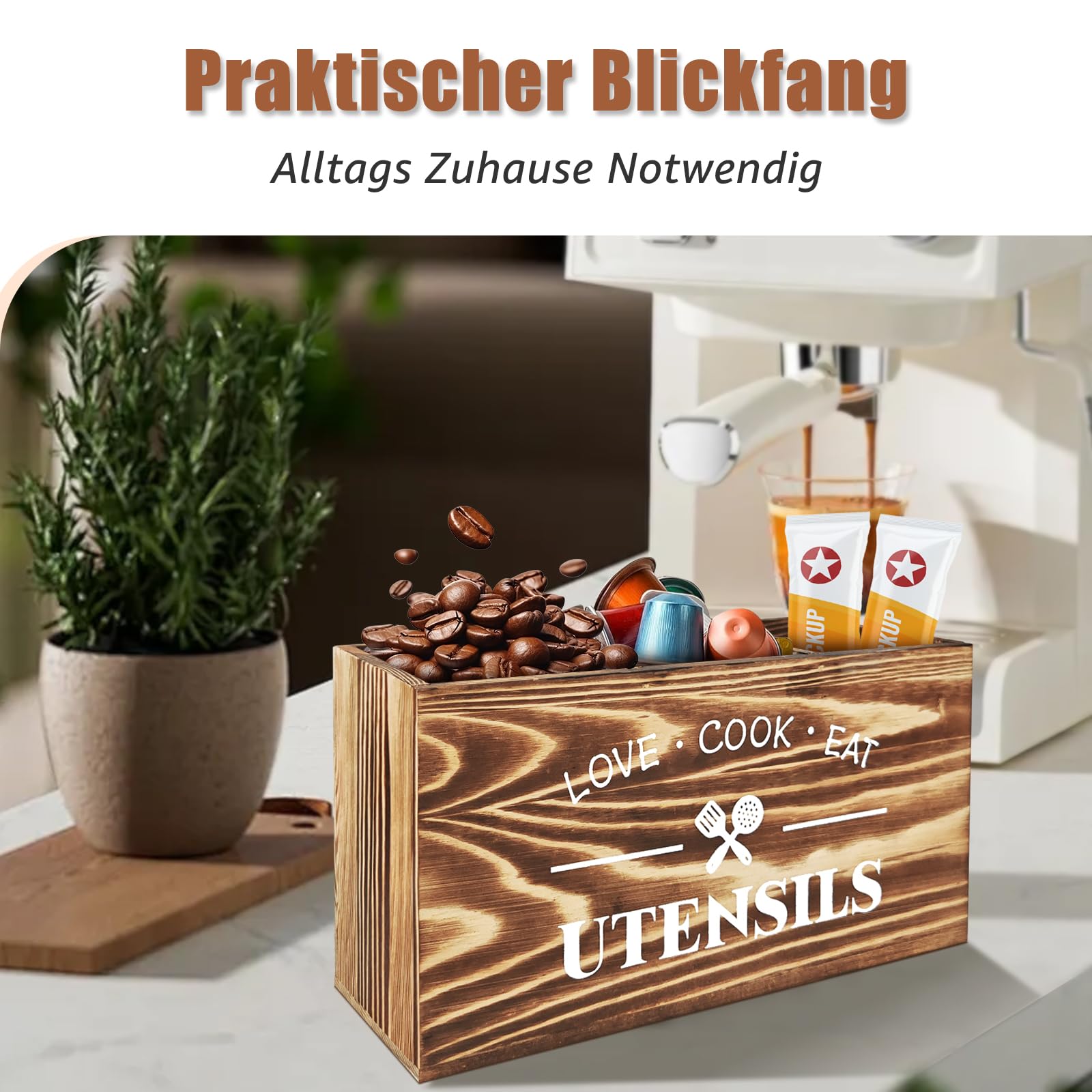 Cable Leader Küchen Utensilien Holder, Küchenutensilien Aufbewahrung Holz, Küchenutensilien Aufbewahrung, Holz Küchenutensilienhalter Naturbraun, Utensilien Halter Mit Luftlöchern(30*12.5*17.5 cm)