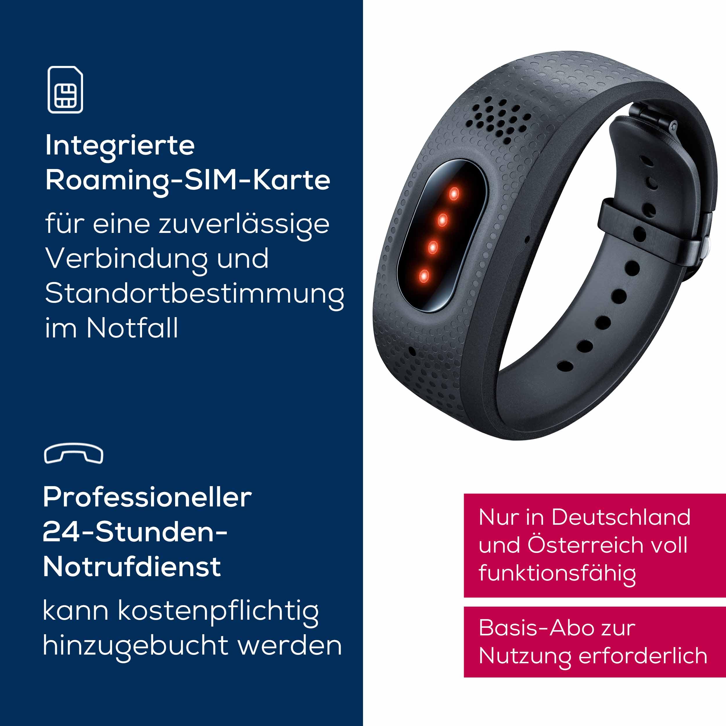 Beurer – Gardia Notrufarmband mit Sturzerkennung, innovatives Notrufsystem aus Armband und App, Sprachverbindung im Notfall, 24h Notrufservice Zuhause & unterwegs, alle Vorteile mit erforderlichem Abo