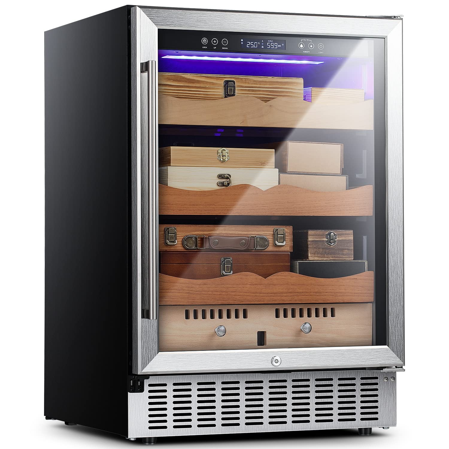 Xbeauty Electric Cooler with 3 in 1 Controls for Moisturizing, Cooling & Heating,and Built-in Spanish Cedar Wood Shelves,Wine Cooler Under Counter