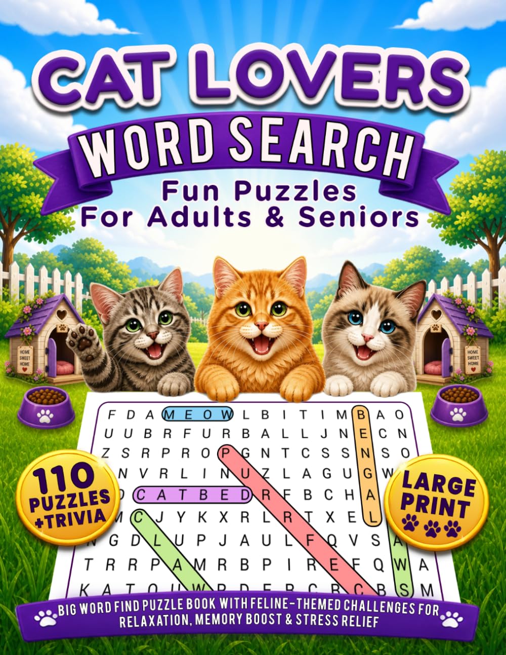 Cat Lovers Word Search: Fun Puzzles For Adults & Seniors |: 110 Large Print Word Search Puzzles with Cat Breeds, Training Terms, Pet Care, Trivia & ... Reduce Stress (Nature Word Search Adventures)
