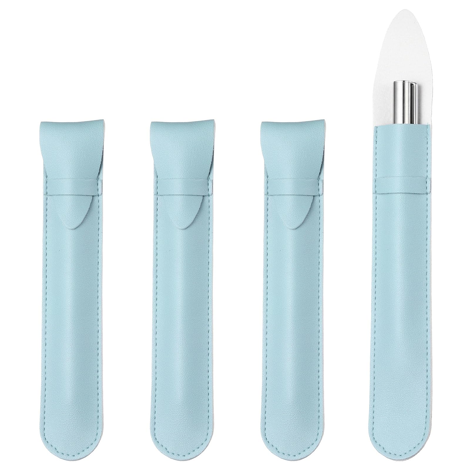 PATIKIL 4Pcs Leather Pen Pouch Sleeve, Leather Fountain Pen Holder Case Protective Cover for Storing Ball Points Pencils Fountain Office Business Gifts, Light Blue