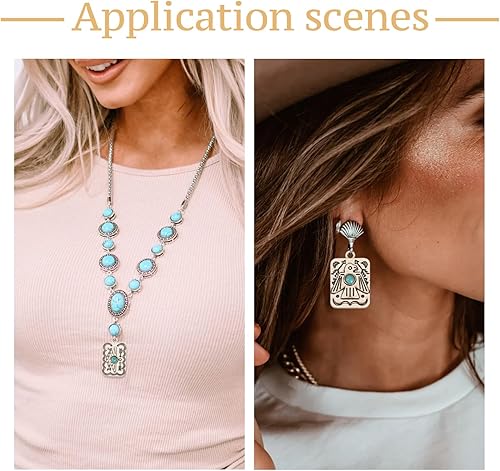 Miniatura 4 de 16 dijes rectangulares de turquesa occidental para hacer joyas, dije vintage de plata antigua, dije bohemio de metal para hacer pulseras, collares,