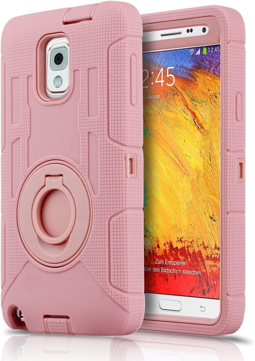 Samsung Galaxy Note 3 Case,Samsung Note 3 Case, BENTOBEN Shockproof Hard Case Cover with Swivel Kickstand Belt Clip Holster for Samsung Galaxy Note 3 Note III N9000 All Carriers, Rose Gold