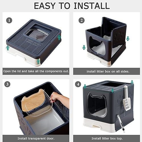 Miniatura 6 de Caja de arena para gatos con tapa, plegable y cerrada, con entrada superior, para gatos en crecimiento, tipo cajón para gatitos, inodoro con puerta