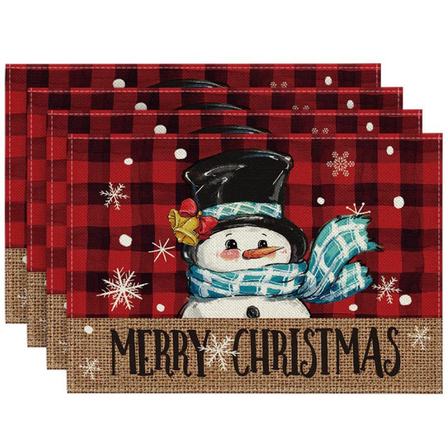 6er Set Weihnachtliche Tischsets – 45,5 X 30 Cm, Wasserdicht, Aus Baumwoll-Leinen, Festliches Karo-Design