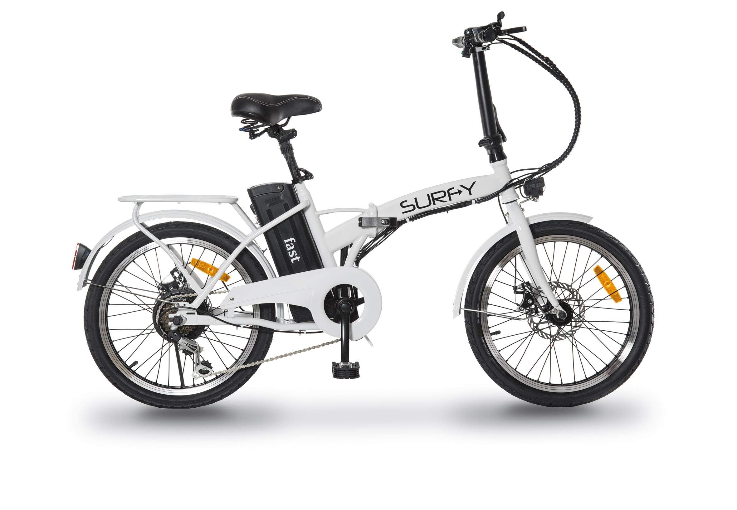 SURFY FAST - E-Bike a Pedalata Assistita - TELAIO IN ALLUMINIO -POTENZA 250W-VELOCITA' 25Km/h - BATTERIA ESTRAIBILE (Bianco)