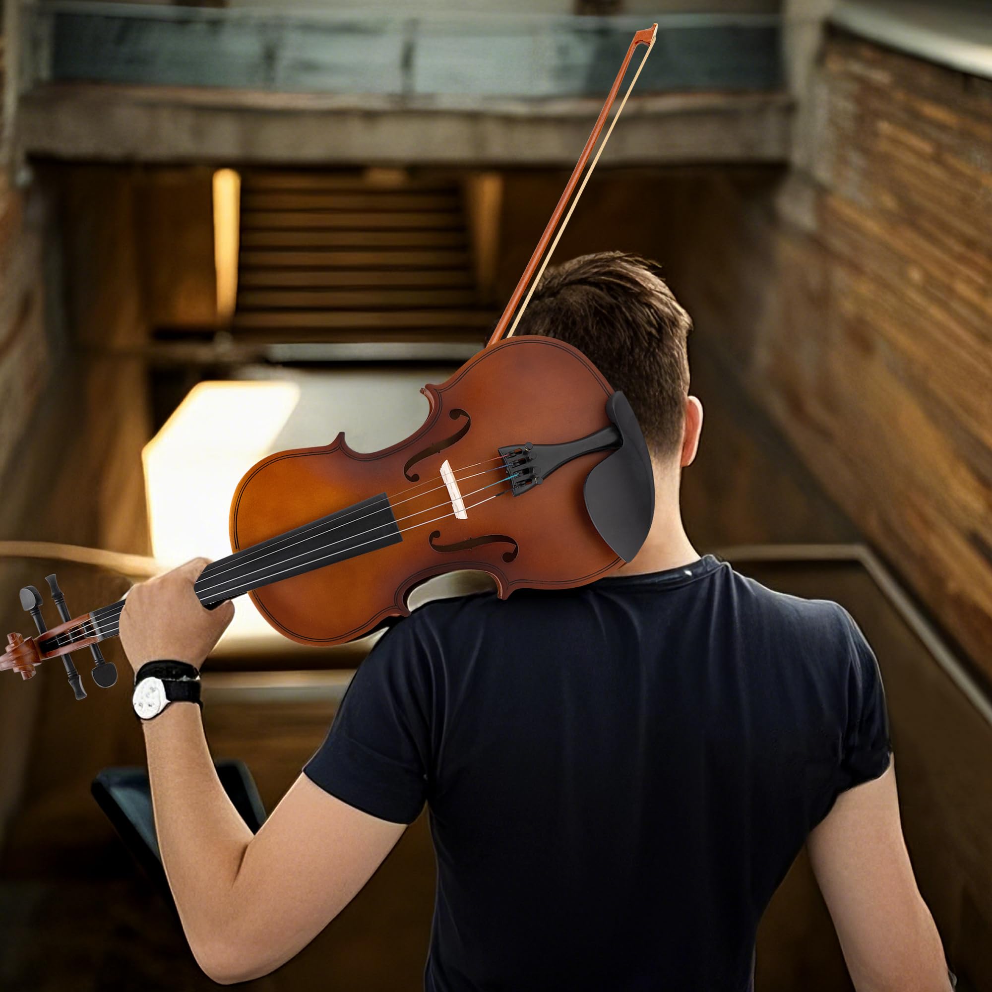 Poseidon - Instrumentos musicales de cuerda - Violín artesanal de alta calidad para niños y adultos, violín 4/4 con funda, lazo para violín, puente de caballo, cuerdas adicionales, reposapiés,