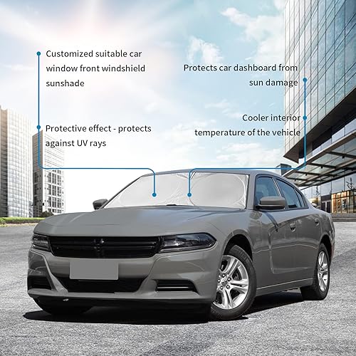 Miniatura 3 de Parasol para parabrisas compatible con Dodge Challenger Coupe Avenger Charger 2023, cubierta de ventana delantera para Dakota Durango, protector de