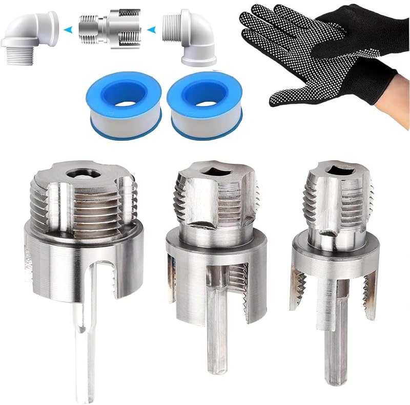 Internal & External Pipe Threading Tool - 1/2" & 3/4"& 1" PVC Dual-Function Pipe Threader Cutting Kit - Electric Drill Compatible Threading Tool for Plumbing Projects and Home Repairs
