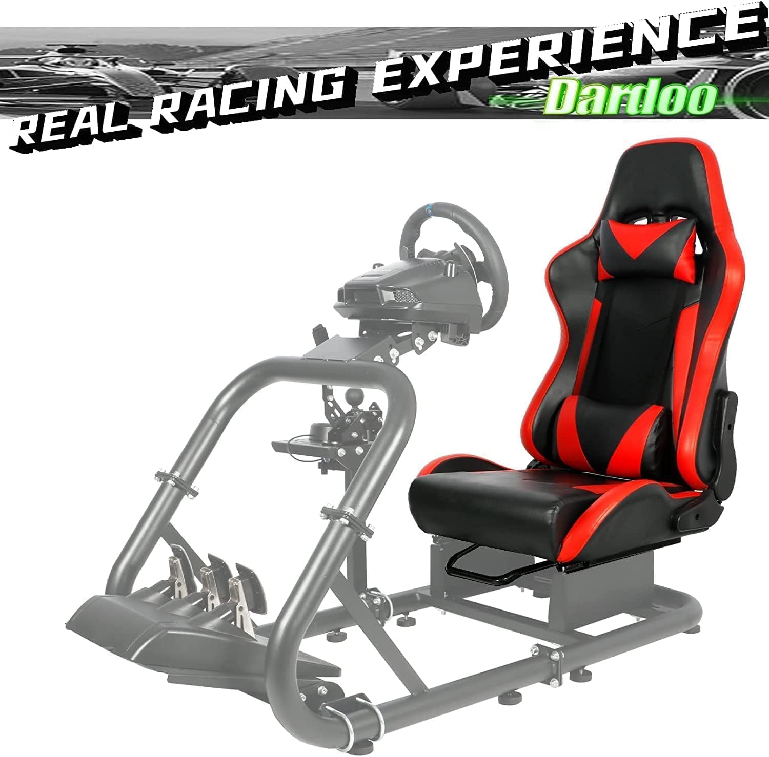 Dardoo Racing Gaming Schalensitz mit verstellbarem Doppelschieber Adapt Racing Simulator Cockpit Driving Wheel Stand Stuhl Videospiel Stühle Sim Stuhl Rot