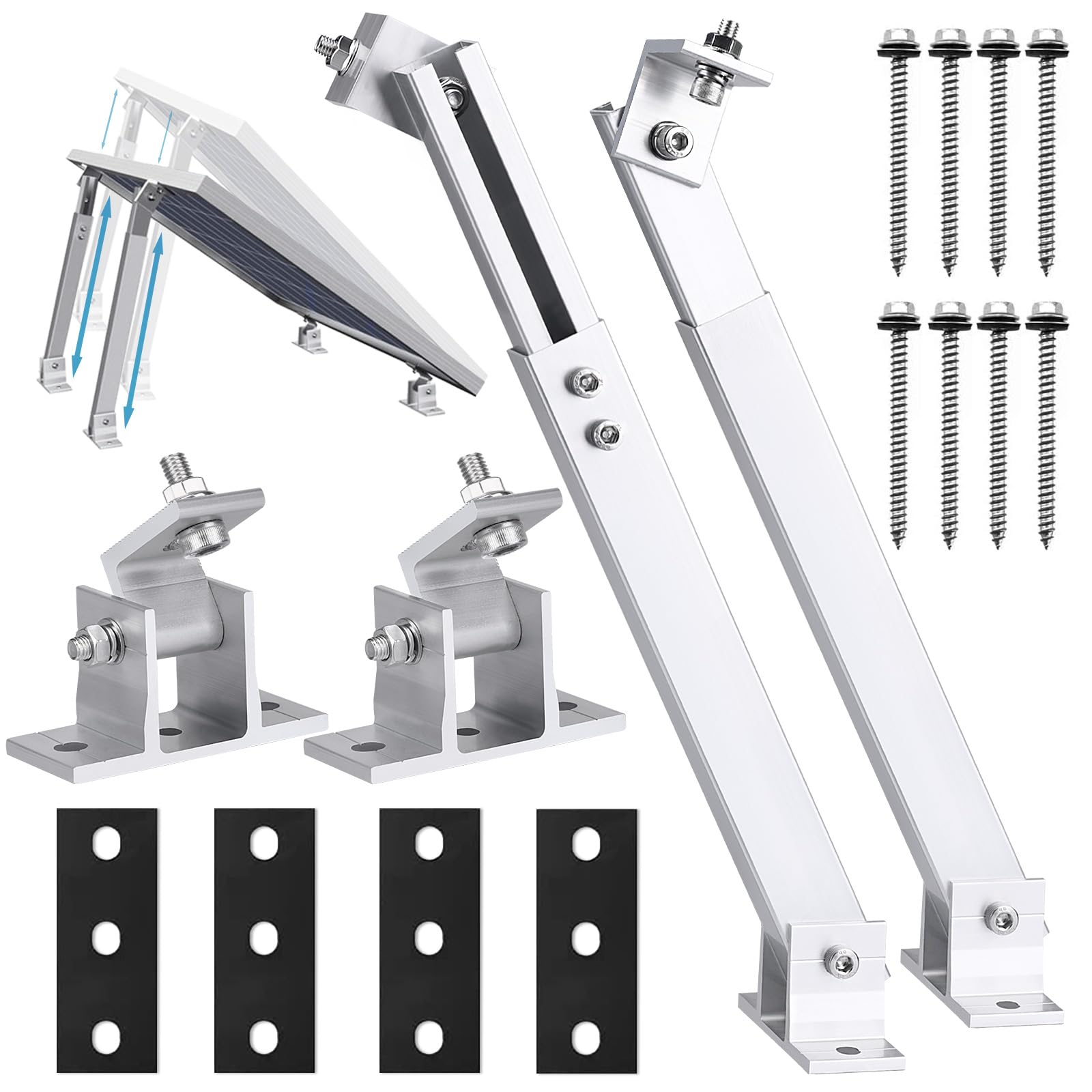 Supporto per Centrali Da Balcone In Alluminio,1 Paia Di Supporti per Pannelli Solari, Supporto per Pannelli Solari Regolabile a 15 – 30 °, Supporto per Tetto Piano, Parete, Barca, Camper