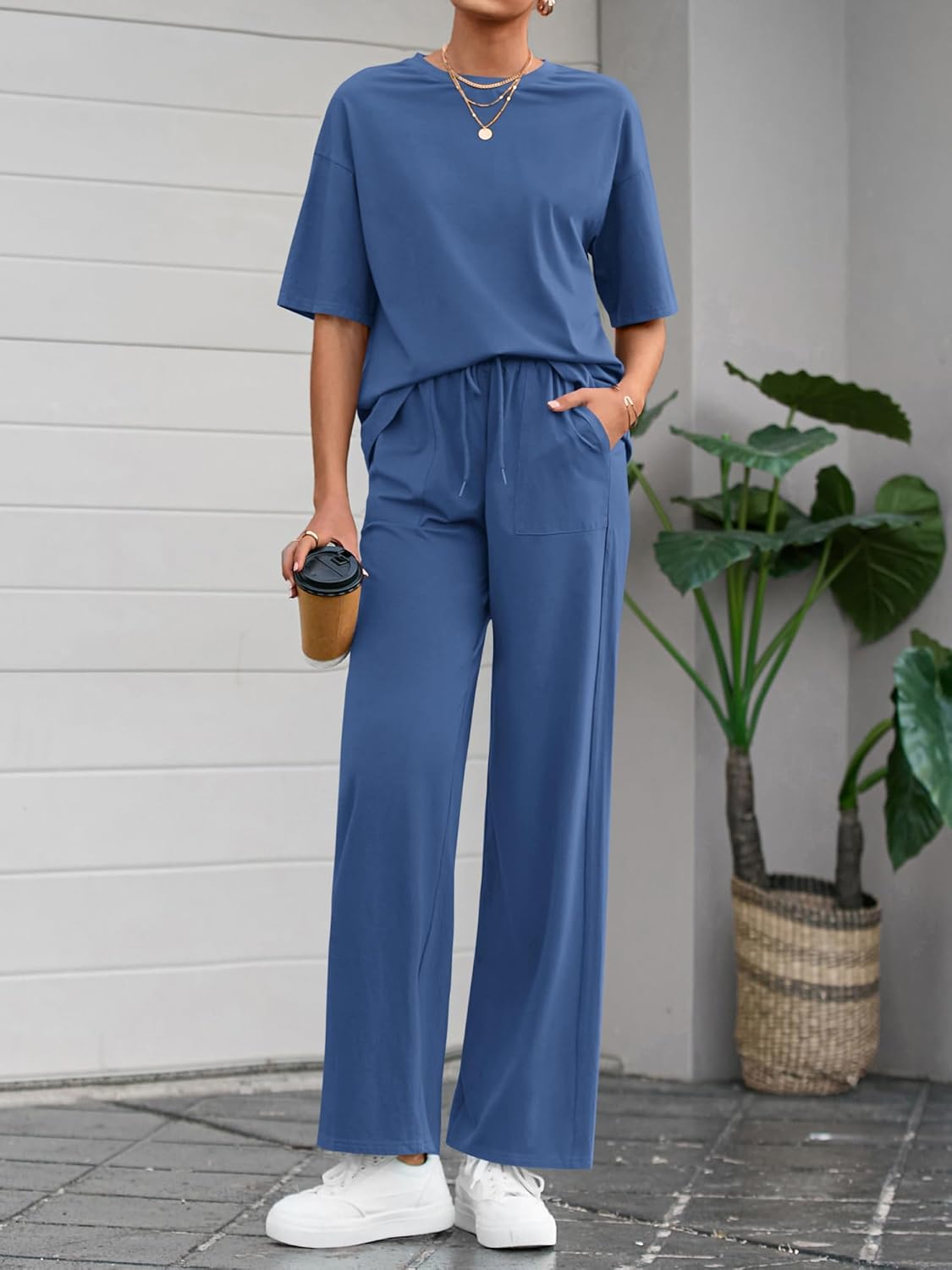 BTFBM Summer Outfits For Women 2026 Two Piece Sets Casual Short Sleeve Spring Tops Wide Leg Pants Matching Lounge Set - Image 8