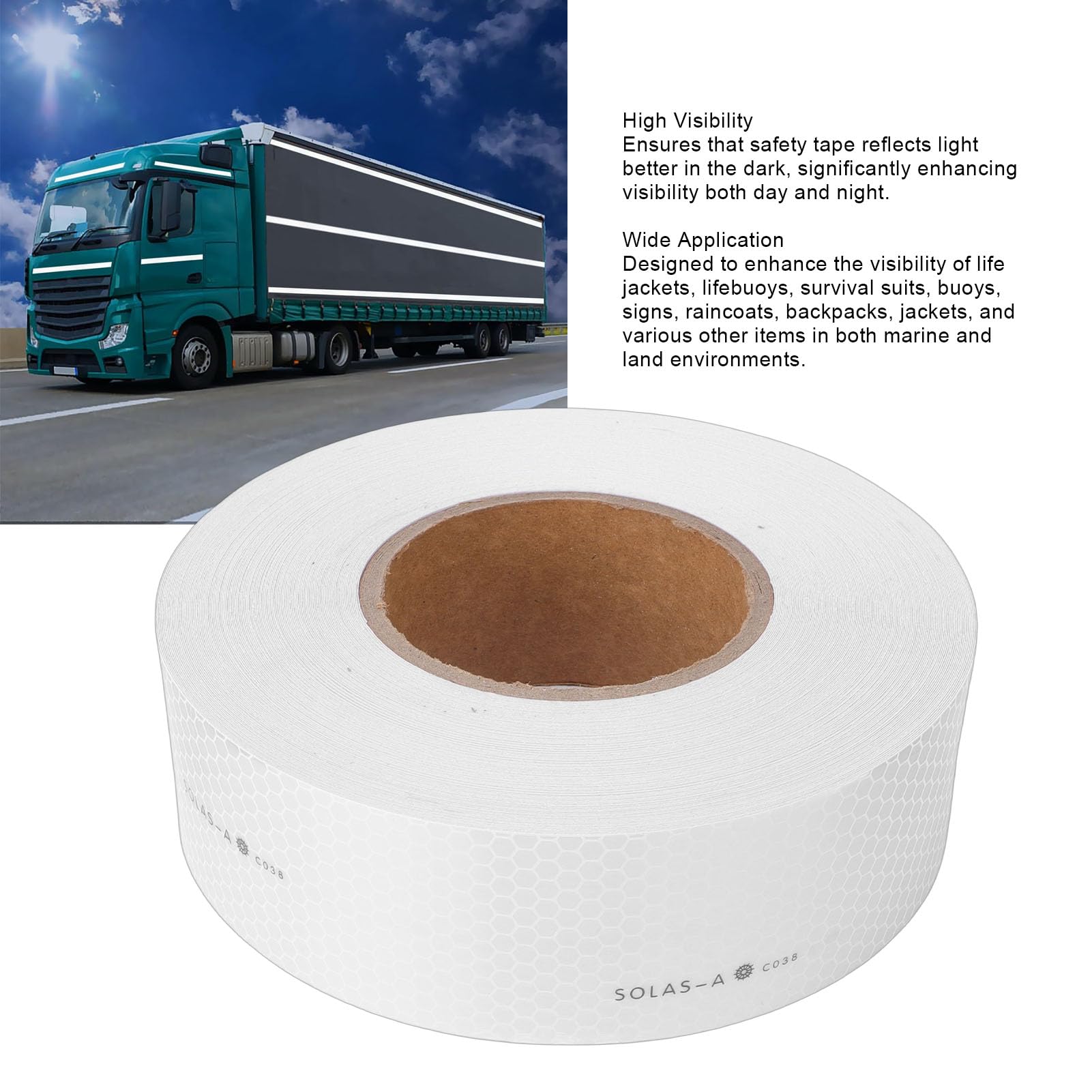 Tbest Bande Réfléchissante, Bande D'avertissement de sécurité Maritime Haute visibilité, Excellente visibilité Réfléchissante, Hexagonale Certifiée Beehive 50 Mm X 45,7 M pour