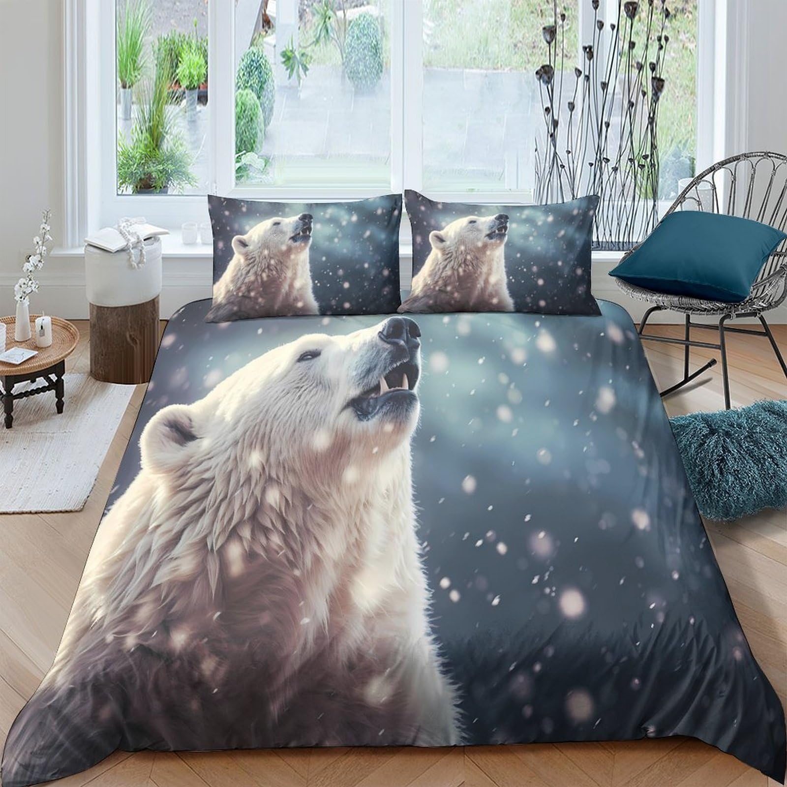 Ctjqhvkz Style-1 3D Printed Polar Bear Snow Fitted Sheet Microfiber Soft Breathable Winter Forest Mattress Cover For Bedroom Dorm Mattress Protection Decor Single（135X200cm）