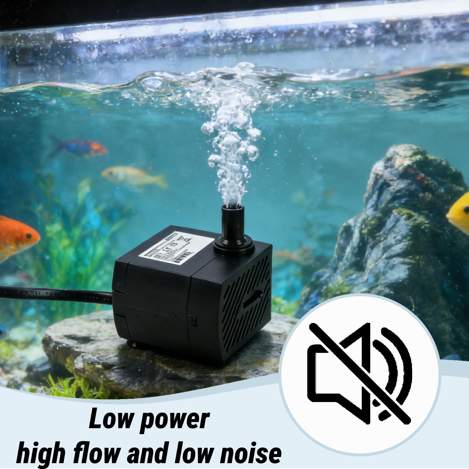 2 Piezas Mini Bomba de Agua 5W 350 L/h, Bomba de Agua Ultra Silenciosa, 2 Boquillas, Alta Carrera para Acuarios, Estanques, Fuentes, Jardines Acuáticos, Hidroponía, Montaje Vertical y Panel, Compacta — view 5